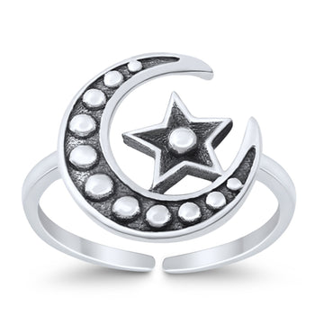 Moon & Star Toe Ring Band 925 Silver Sterling For Womens (11mm)